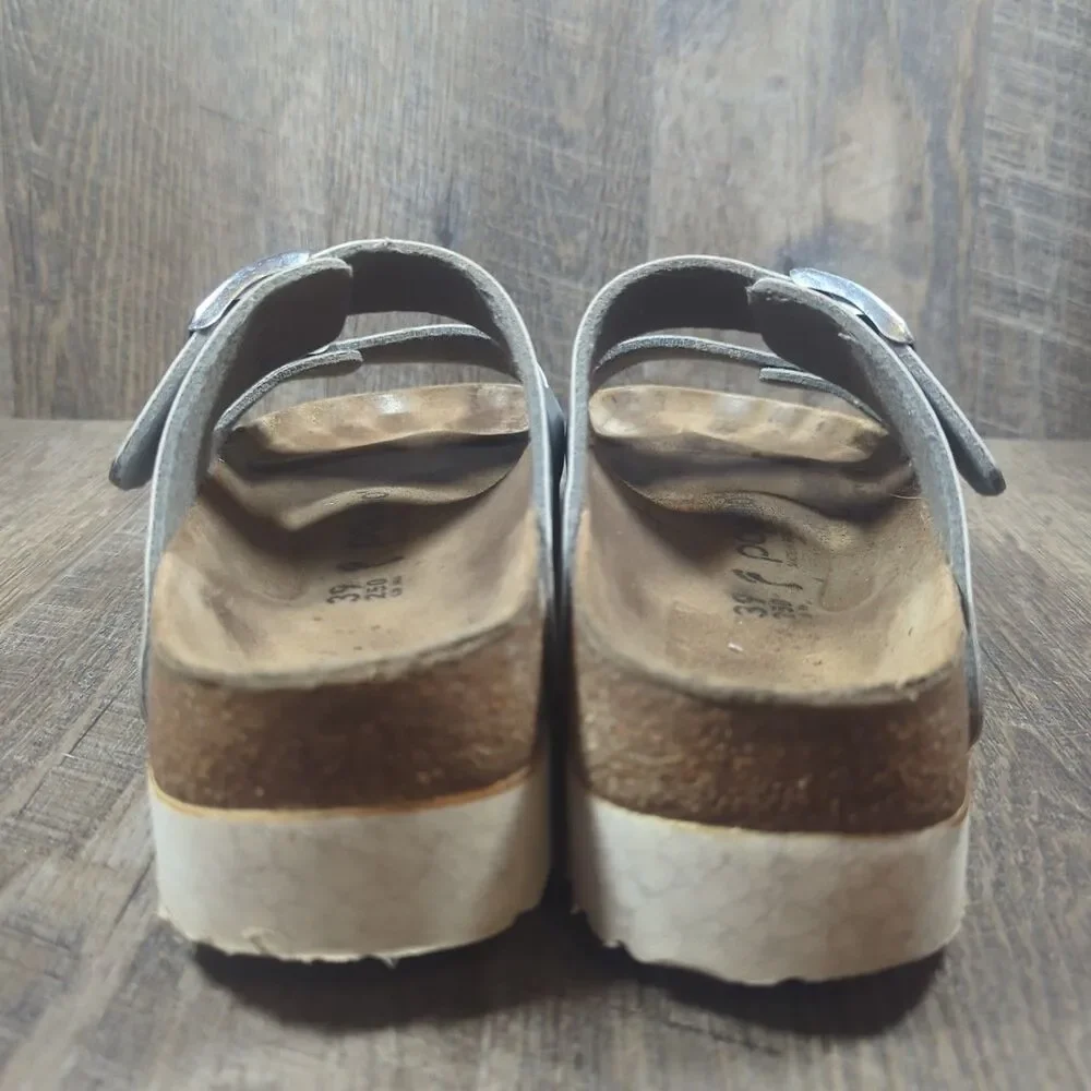 Papillio Birkenstock Silver Metallic Arizona Platform Sandals Womens Sz 8 EU 39 - Picture 7 of 13